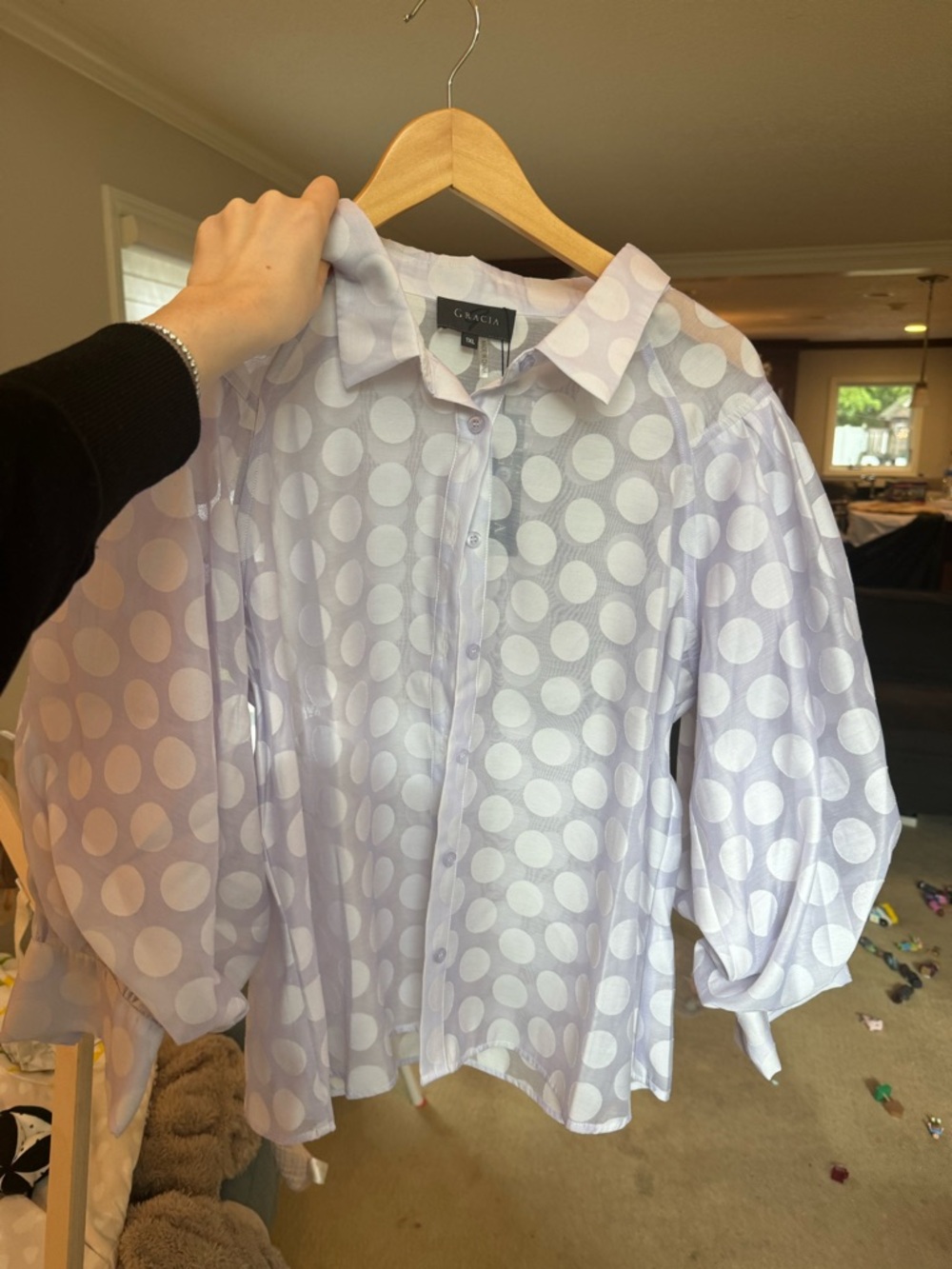 Gracia Lilac Polka Dot Button-Front Blouse